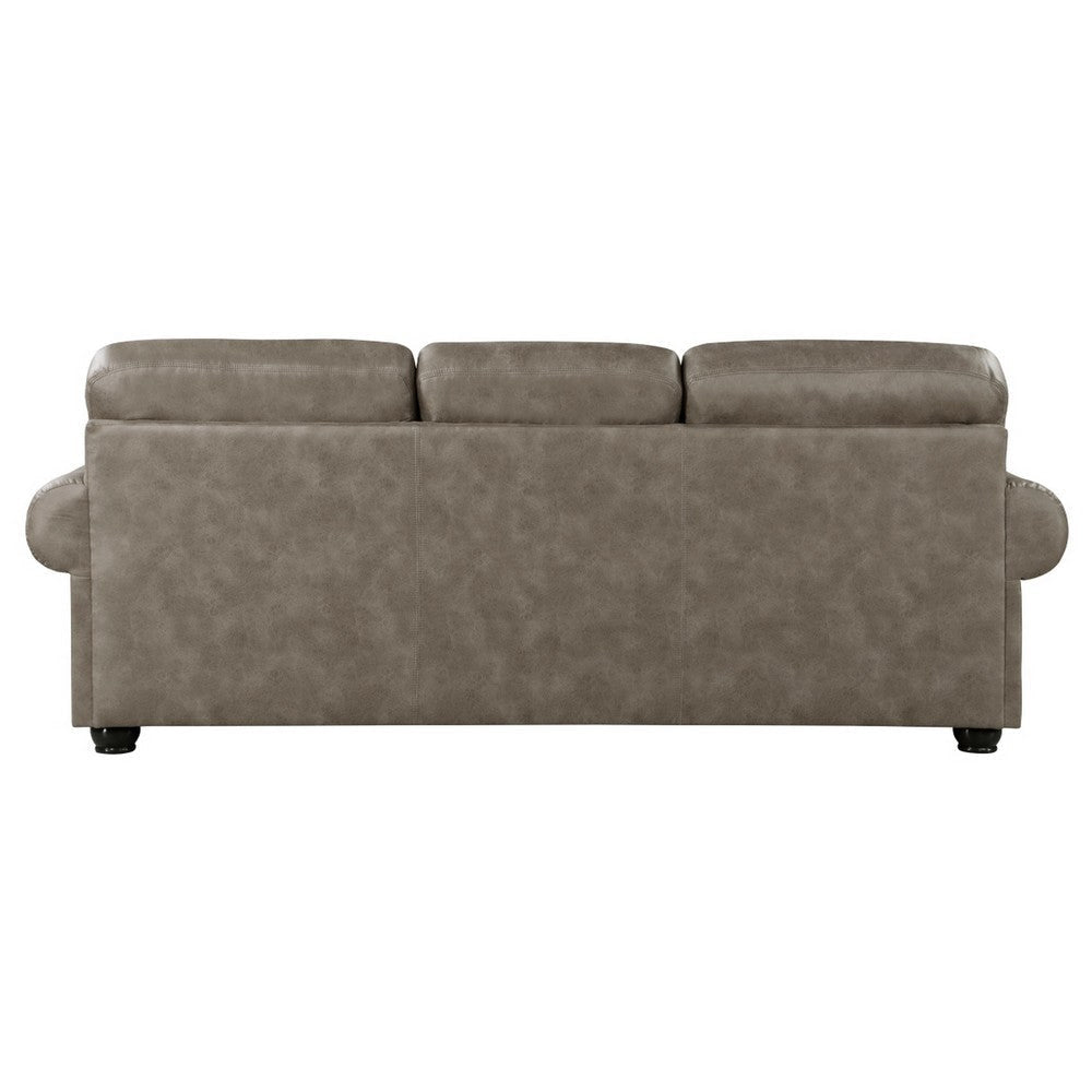 Jade 98 Inch Sofa Taupe Brown Microfiber 4 Pillows Soft Cushions Wood By Casagear Home BM315217