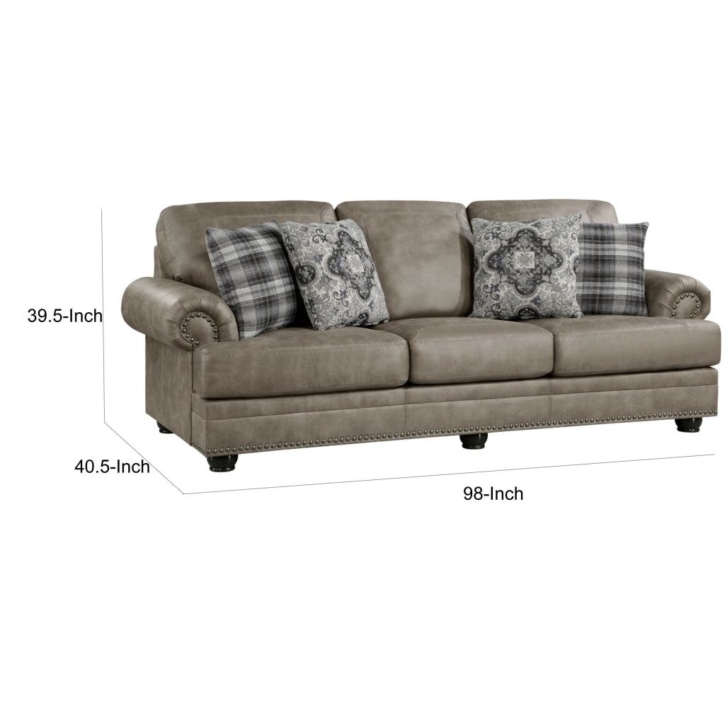 Jade 98 Inch Sofa Taupe Brown Microfiber 4 Pillows Soft Cushions Wood By Casagear Home BM315217