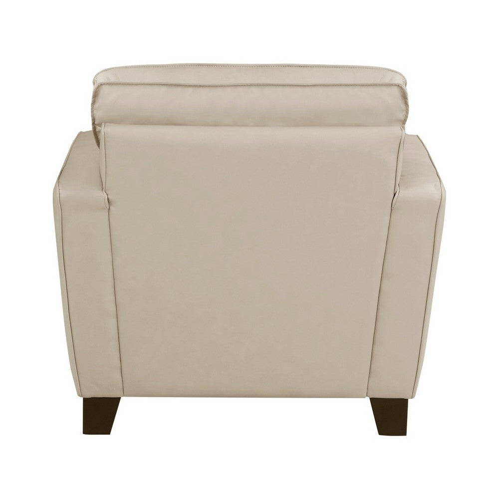 Erin 39 Inch Accent Chair Beige Leather Tufted Soft Cushions Solid Wood By Casagear Home BM315218