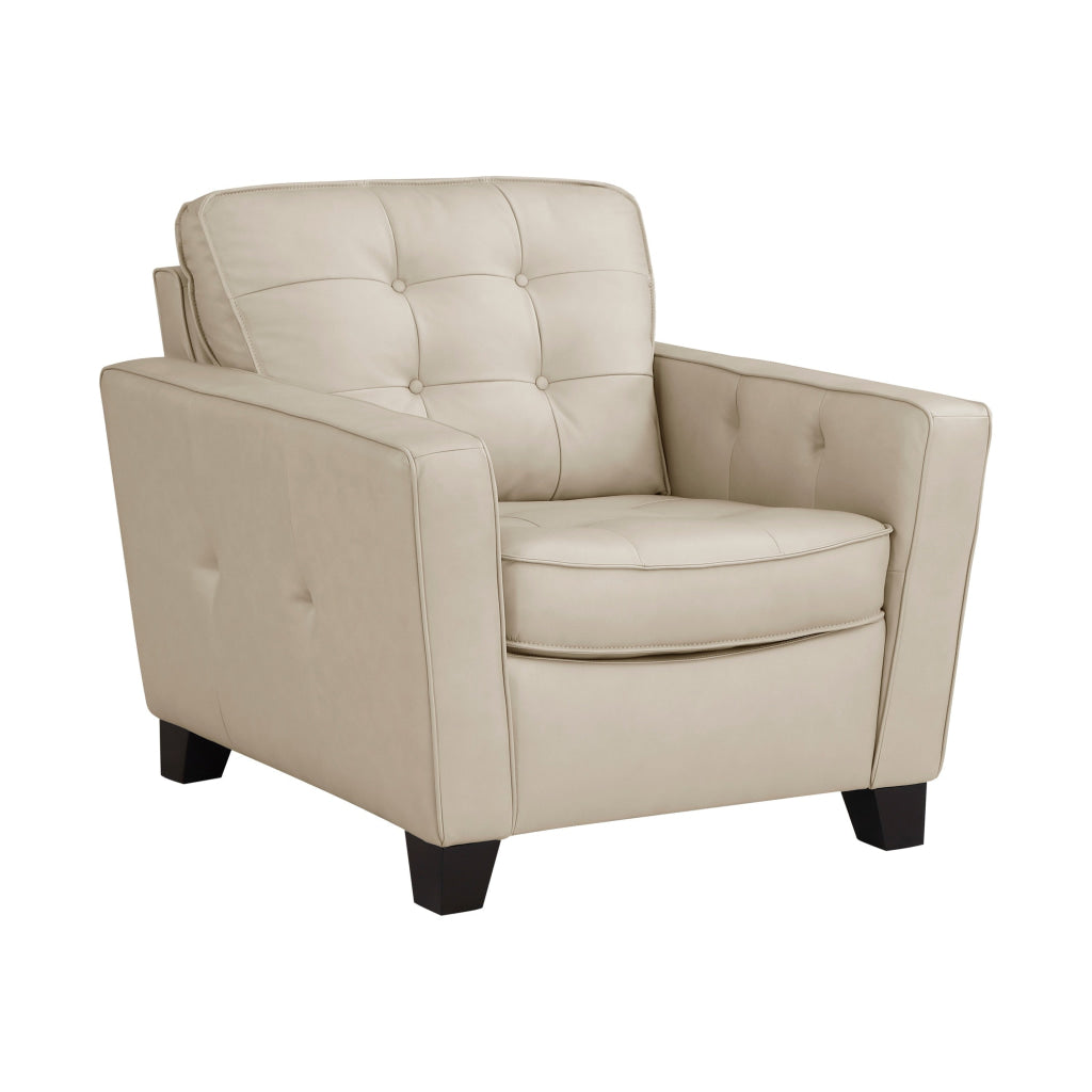 Erin 39 Inch Accent Chair Beige Leather Tufted Soft Cushions Solid Wood By Casagear Home BM315218