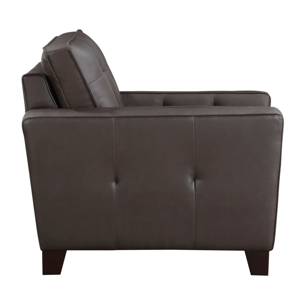 Erin 39 Inch Accent Chair Brown Leather Tufted Soft Cushions Solid Wood By Casagear Home BM315219