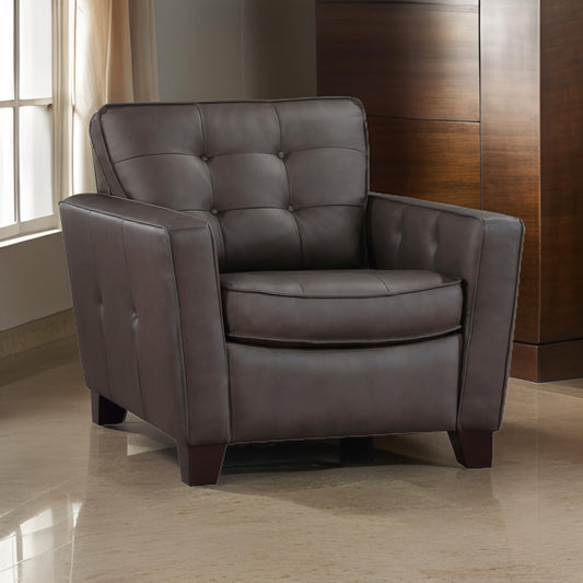 Erin 39 Inch Accent Chair Brown Leather Tufted Soft Cushions Solid Wood By Casagear Home BM315219