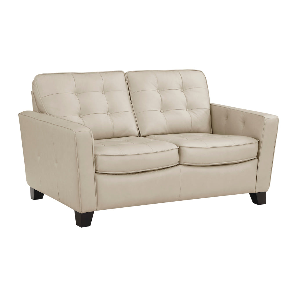 Erin 62 Inch Loveseat Beige Leather Stitch Tufting Cushions Solid Wood By Casagear Home BM315220