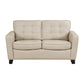 Erin 62 Inch Loveseat Beige Leather Stitch Tufting Cushions Solid Wood By Casagear Home BM315220