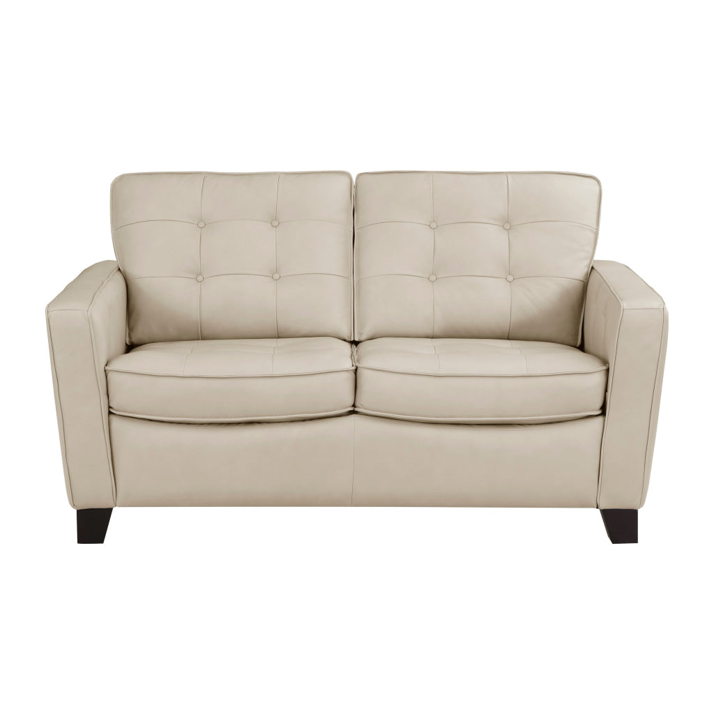 Erin 62 Inch Loveseat Beige Leather Stitch Tufting Cushions Solid Wood By Casagear Home BM315220