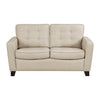 Erin 62 Inch Loveseat Beige Leather Stitch Tufting Cushions Solid Wood By Casagear Home BM315220