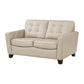 Erin 62 Inch Loveseat Beige Leather Stitch Tufting Cushions Solid Wood By Casagear Home BM315220