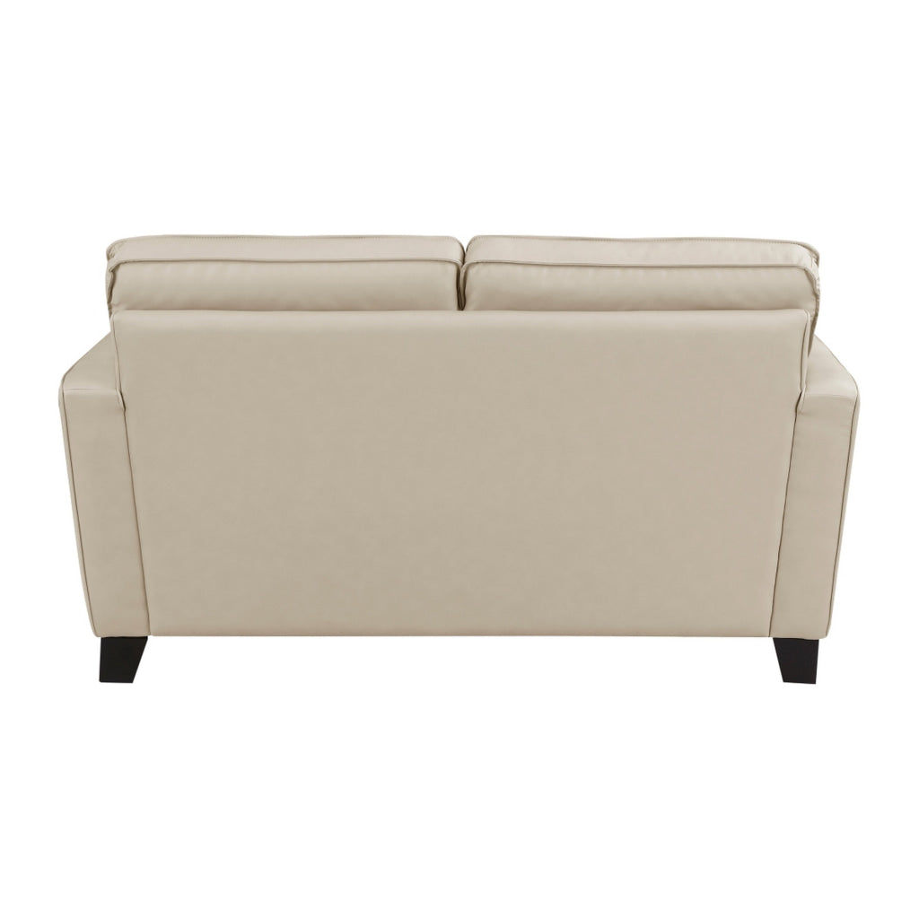 Erin 62 Inch Loveseat Beige Leather Stitch Tufting Cushions Solid Wood By Casagear Home BM315220