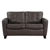 Erin 62 Inch Loveseat Brown Leather Stitch Tufting Cushions Solid Wood By Casagear Home BM315221