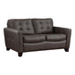 Erin 62 Inch Loveseat Brown Leather Stitch Tufting Cushions Solid Wood By Casagear Home BM315221