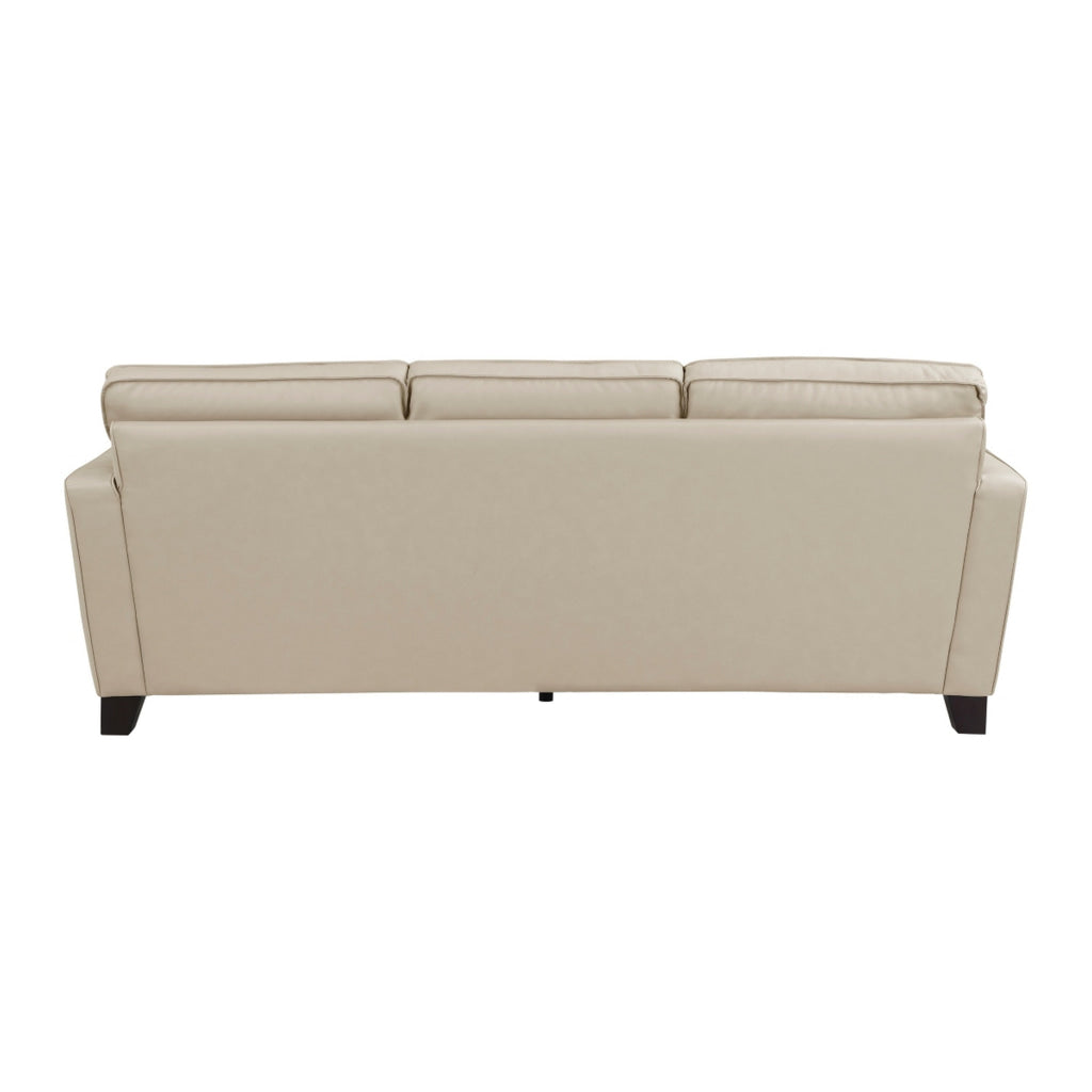 Erin 87 Inch Sofa Beige Leather Stitch Tufting Cushions Solid Wood By Casagear Home BM315222