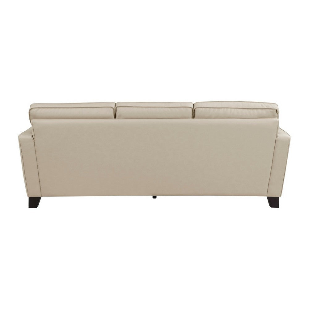 Erin 87 Inch Sofa Beige Leather Stitch Tufting Cushions Solid Wood By Casagear Home BM315222