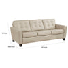 Erin 87 Inch Sofa Beige Leather Stitch Tufting Cushions Solid Wood By Casagear Home BM315222