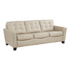 Erin 87 Inch Sofa Beige Leather Stitch Tufting Cushions Solid Wood By Casagear Home BM315222