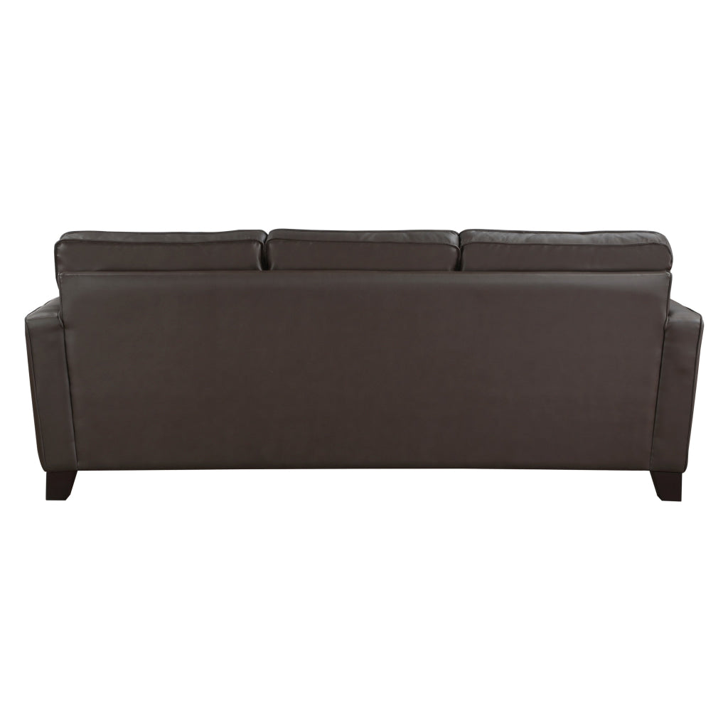 Erin 87 Inch Sofa Brown Leather Stitch Tufting Cushions Solid Wood By Casagear Home BM315223