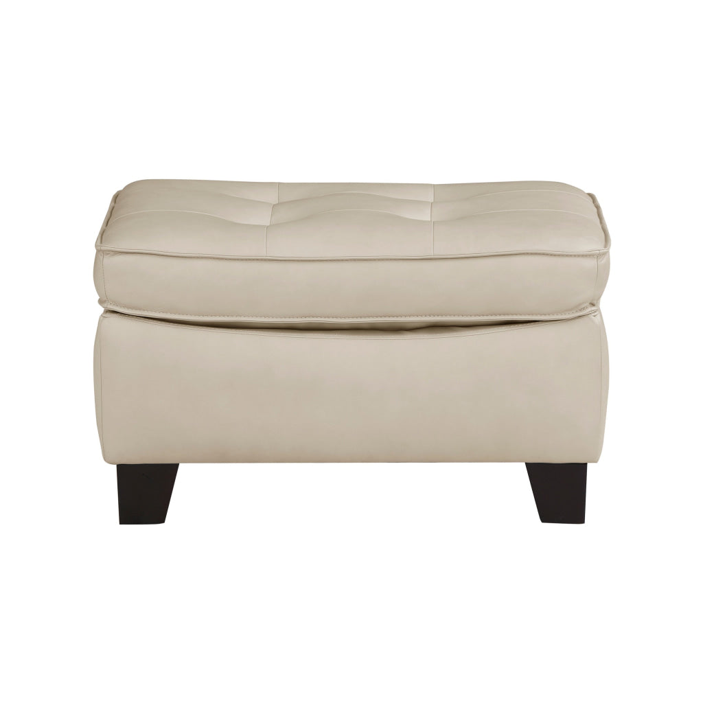 Erin 30 Inch Ottoman Beige Leather Stitch Tufting Cushion Solid Wood By Casagear Home BM315224