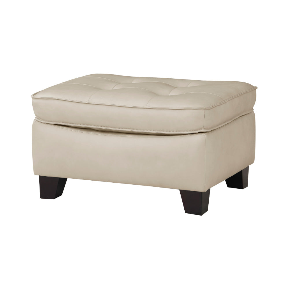 Erin 30 Inch Ottoman Beige Leather Stitch Tufting Cushion Solid Wood By Casagear Home BM315224