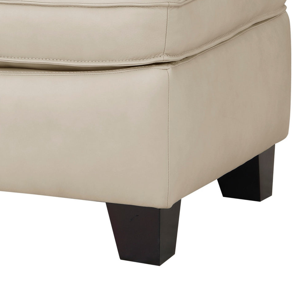 Erin 30 Inch Ottoman Beige Leather Stitch Tufting Cushion Solid Wood By Casagear Home BM315224