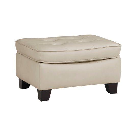 Erin 30 Inch Ottoman, Beige Leather, Stitch Tufting, Cushion, Solid Wood By Casagear Home