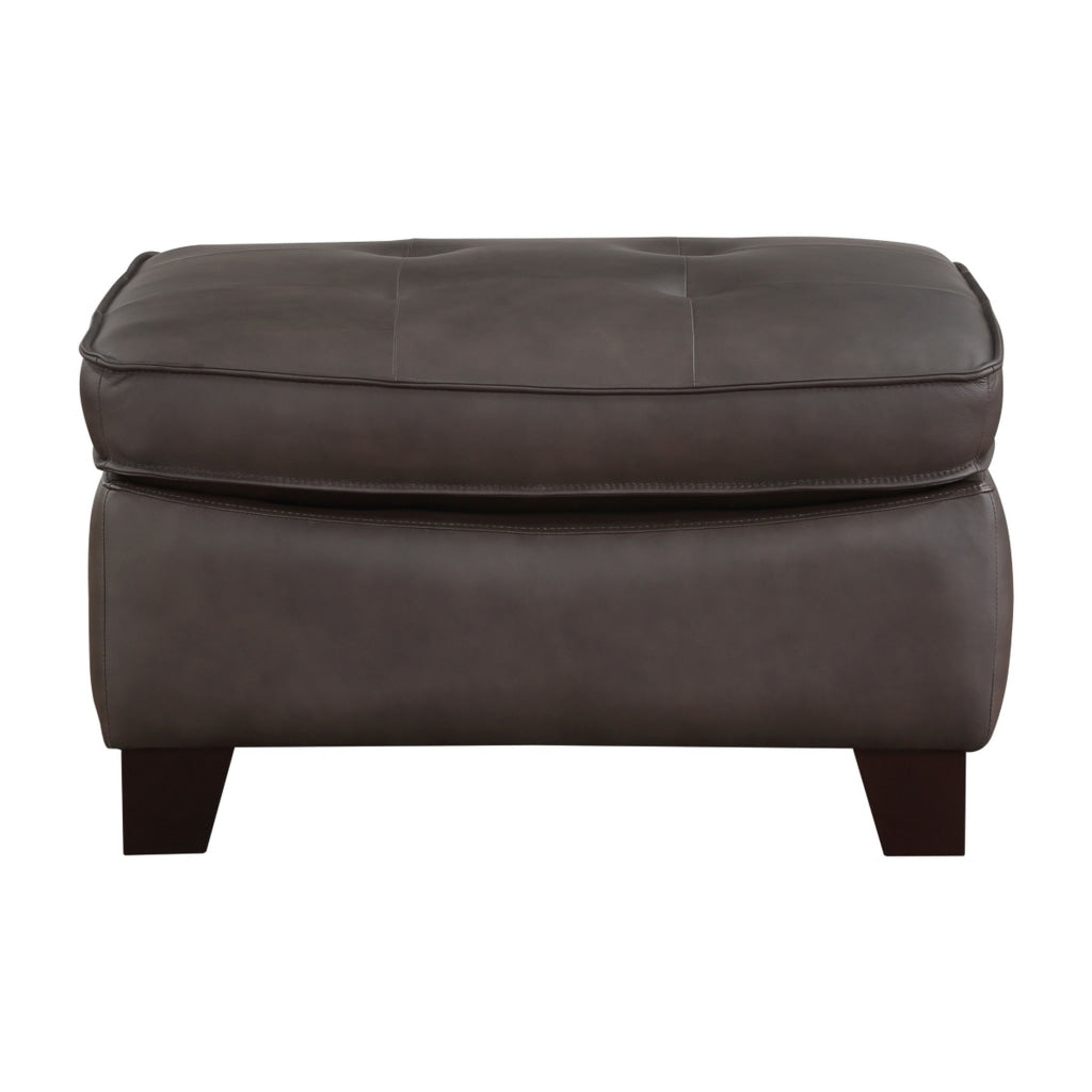 Erin 30 Inch Ottoman Brown Leather Stitch Tufting Cushion Solid Wood By Casagear Home BM315225