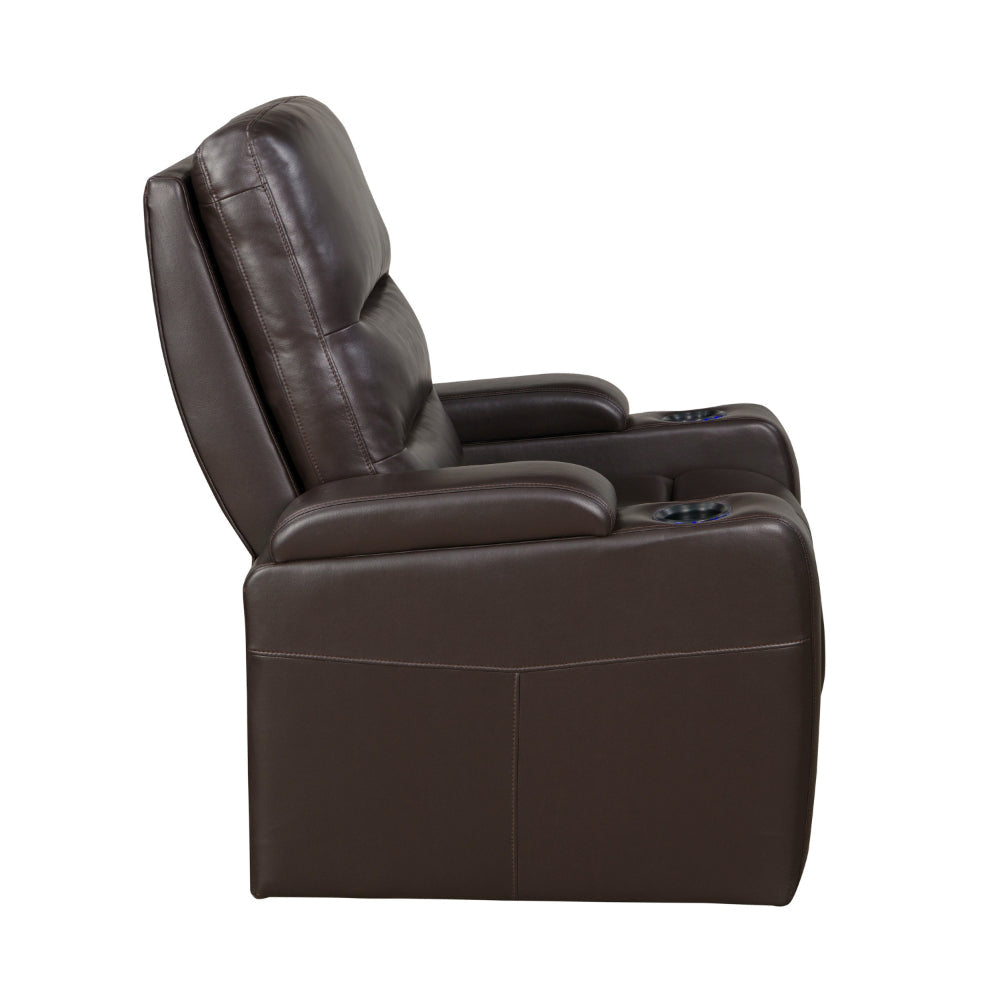 Betty 40 Inch Power Recliner Chair Cupholder USB LED Brown Faux Leather By Casagear Home BM315227