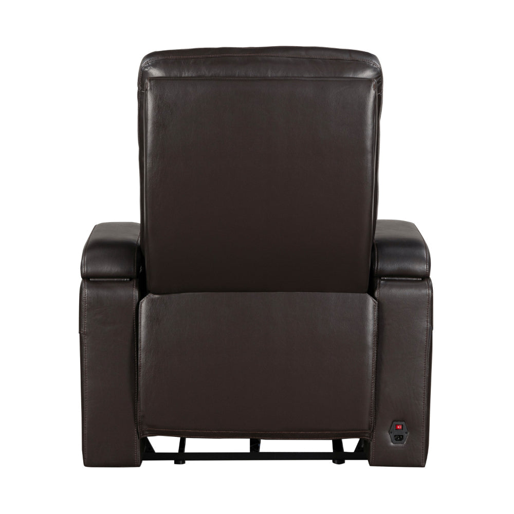 Betty 40 Inch Power Recliner Chair Cupholder USB LED Brown Faux Leather By Casagear Home BM315227