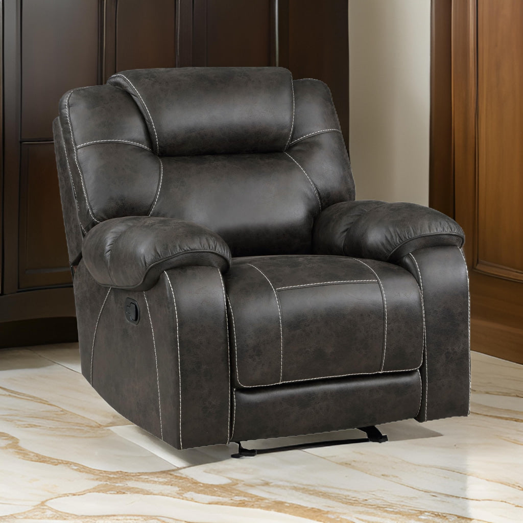 Lily 42 Inch Manual Glider Recliner Chair, Brown Microfiber, Solid Wood By Casagear Home