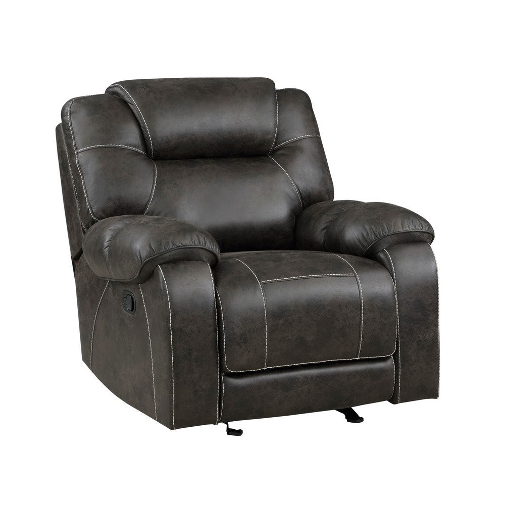 Lily 42 Inch Manual Glider Recliner Chair, Brown Microfiber, Solid Wood By Casagear Home