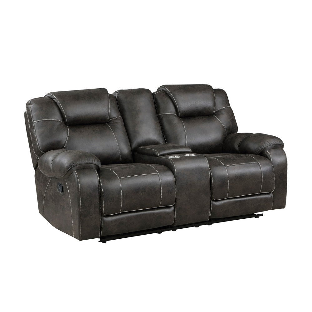 Lily 75 Inch Double Manual Recliner Loveseat, Cupholders, Brown Microfiber By Casagear Home