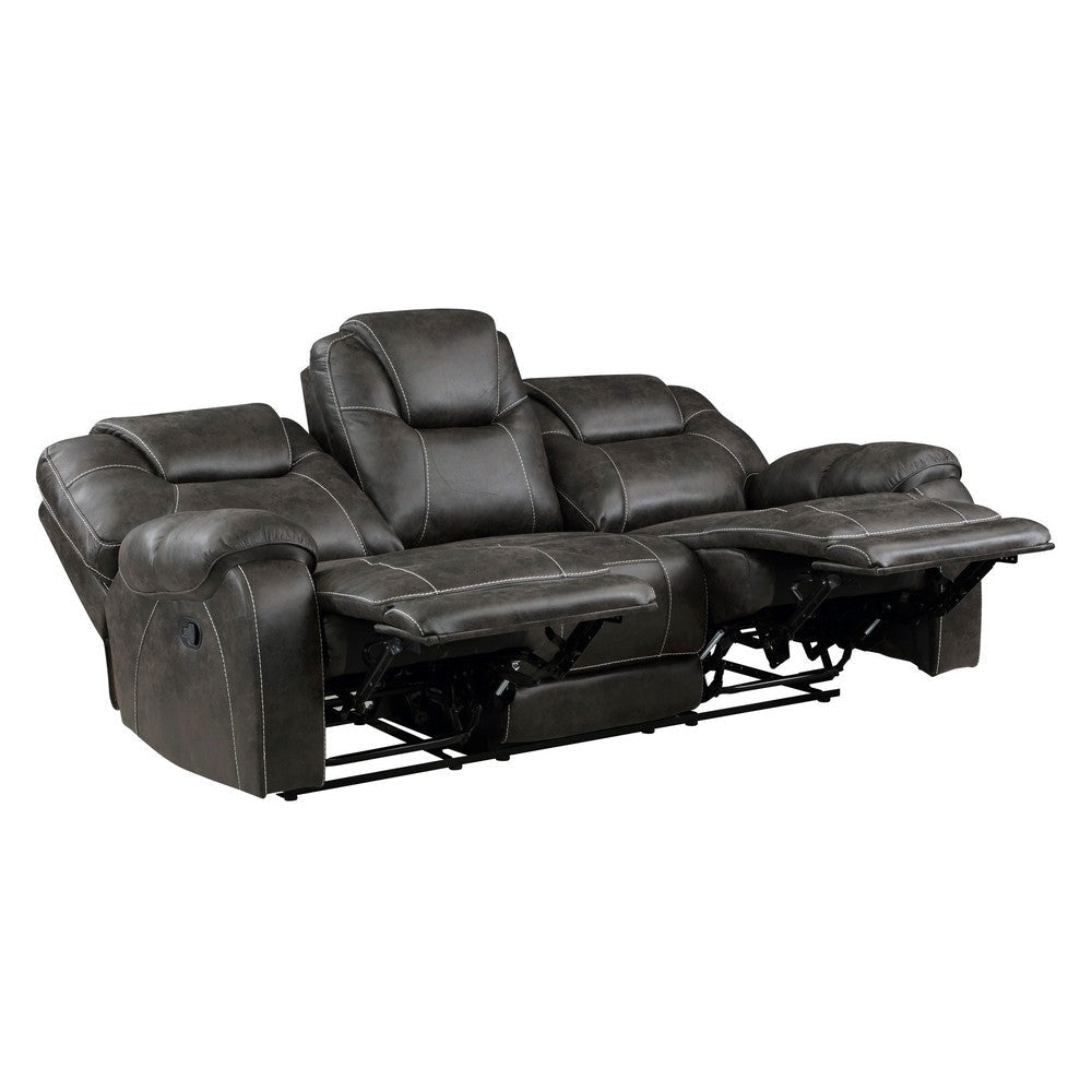 Lily 87 Inch Double Manual Recliner Sofa Brown Microfiber Solid Wood By Casagear Home BM315231