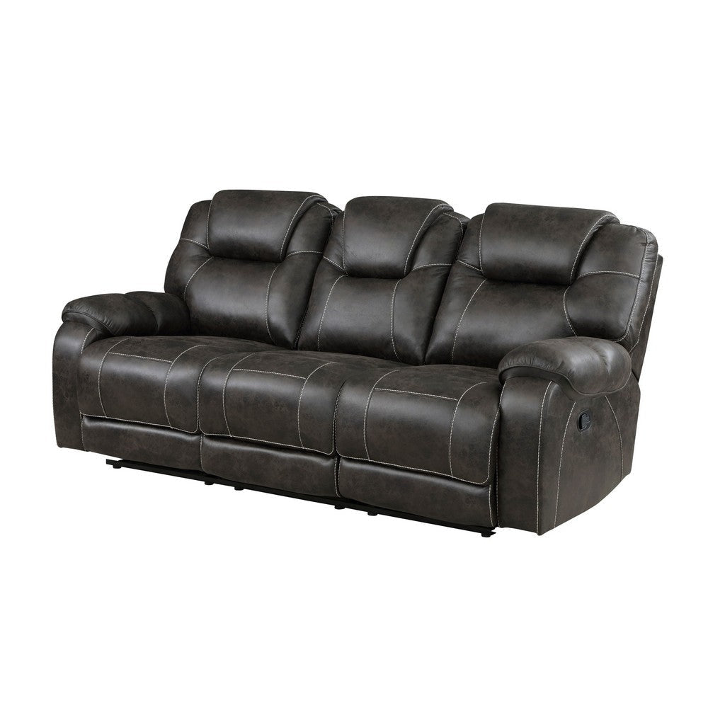 Lily 87 Inch Double Manual Recliner Sofa Brown Microfiber Solid Wood By Casagear Home BM315231