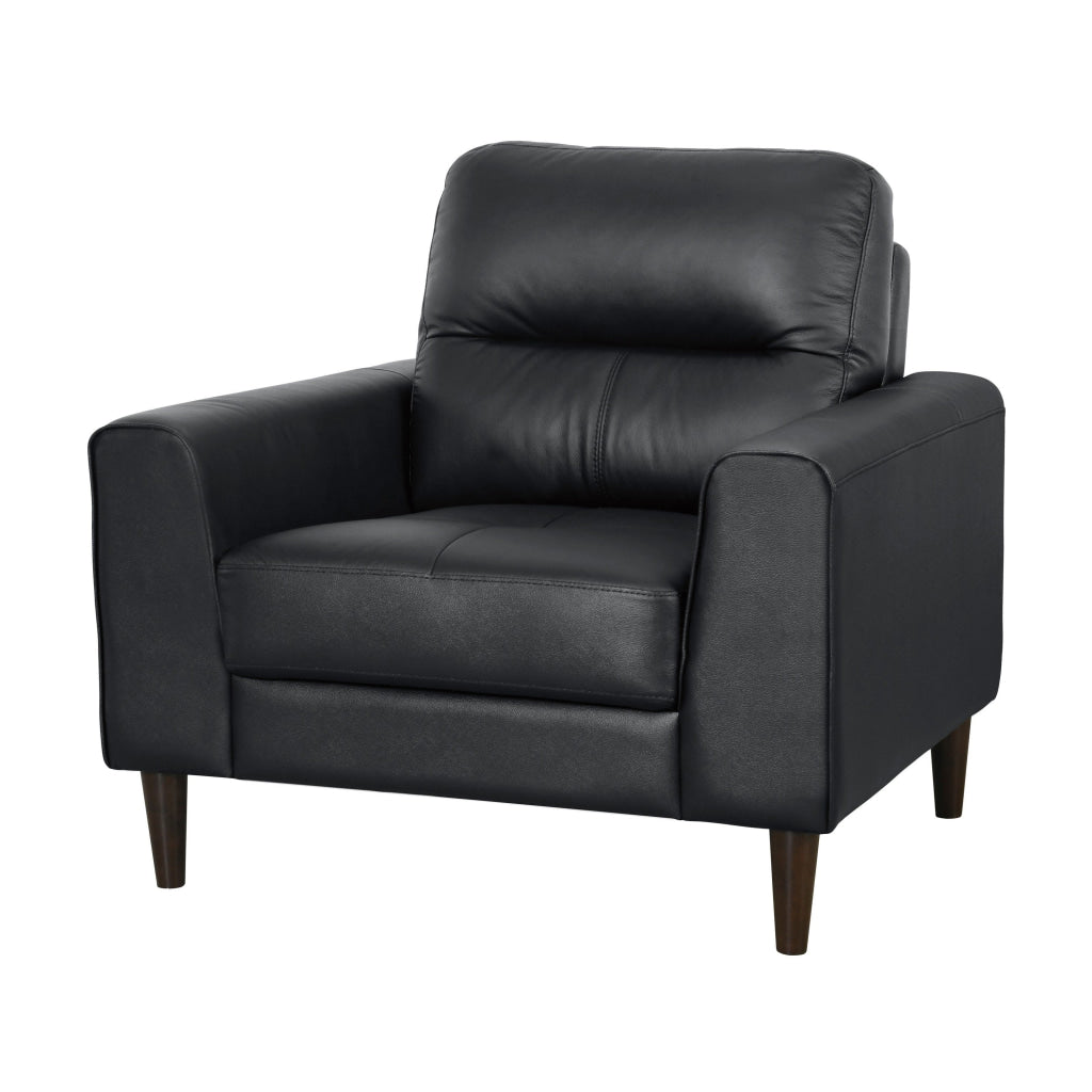 Willow 37 Inch Accent Chair Black Top Grain and Faux Leather Solid Wood By Casagear Home BM315232