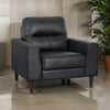 Willow 37 Inch Accent Chair Black Top Grain and Faux Leather Solid Wood By Casagear Home BM315232