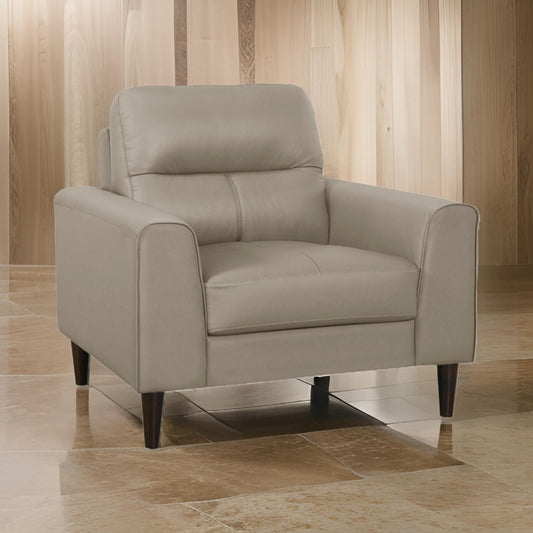 Willow 37 Inch Accent Chair, Beige Top Grain and Faux Leather, Solid Wood By Casagear Home