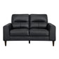 Willow 56 Inch Loveseat Black Top Grain and Faux Leather Solid Wood By Casagear Home BM315234