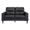 Willow 56 Inch Loveseat Black Top Grain and Faux Leather Solid Wood By Casagear Home BM315234