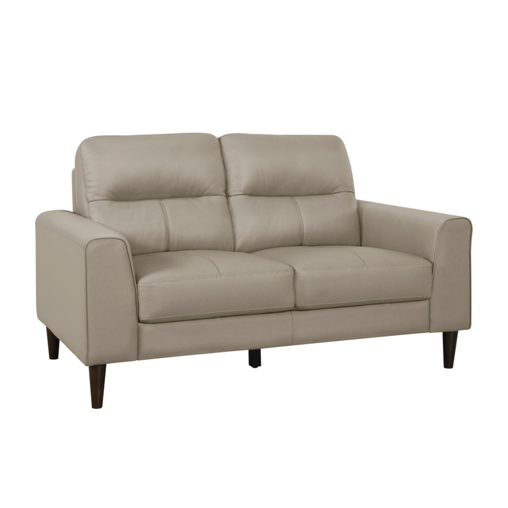 Willow 56 Inch Loveseat Beige Top Grain and Faux Leather Solid Wood By Casagear Home BM315235