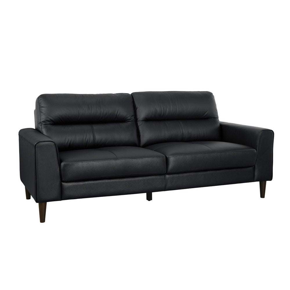 Willow 76 Inch Sofa, Plush Black Top Grain and Faux Leather, Solid Wood By Casagear Home