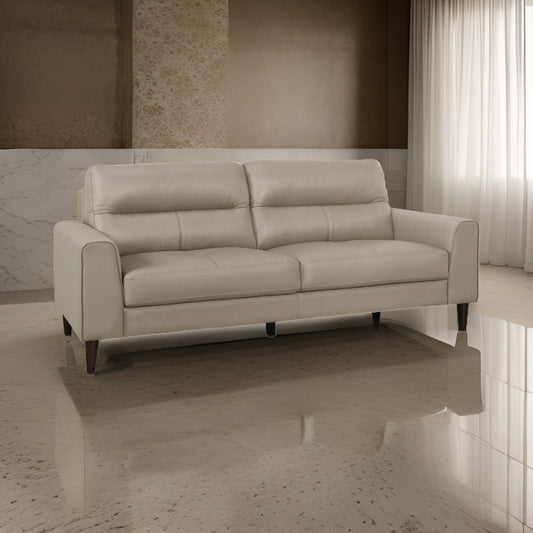 Willow 76 Inch Sofa, Plush Beige Top Grain and Faux Leather, Solid Wood By Casagear Home