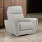 Jessica 39 Inch Swivel Glider Chair, Gray, Top Grain Leather, Solid Wood By Casagear Home