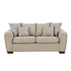 Gini 70 Inch Loveseat 6 Pillows Nailhead Trim Brown Chenille Solid Wood By Casagear Home BM315240