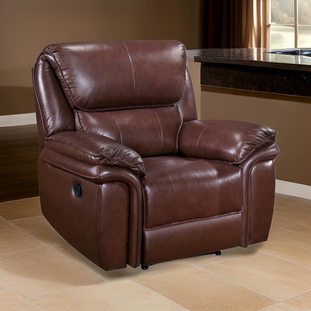 Jack 43 Inch Manual Recliner Chair Plush Brown Top Grain and Faux Leather By Casagear Home BM315242