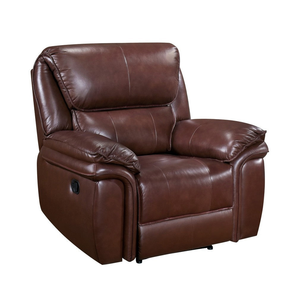 Jack 43 Inch Manual Recliner Chair Plush Brown Top Grain and Faux Leather By Casagear Home BM315242