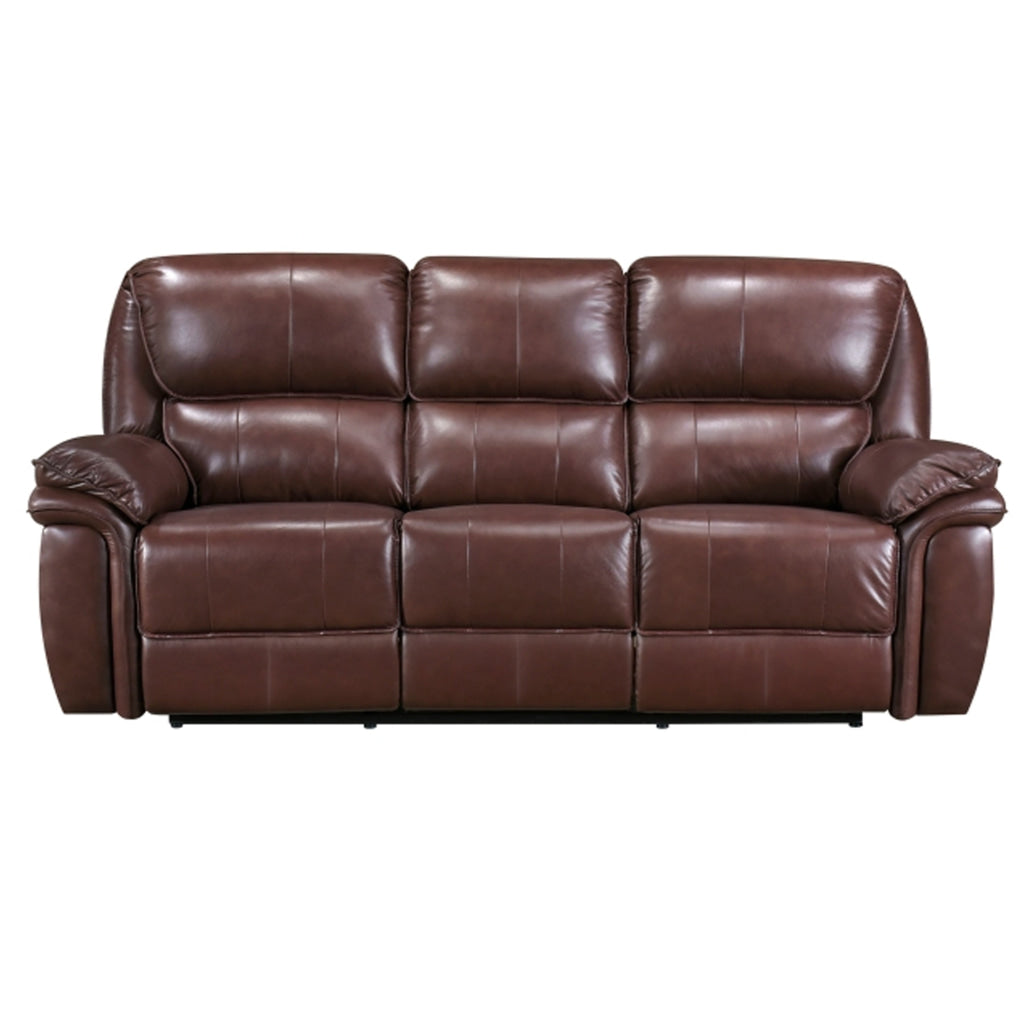 Jack 87 Inch Manual Recliner Sofa Brown Top Grain and Faux Leather Wood By Casagear Home BM315244