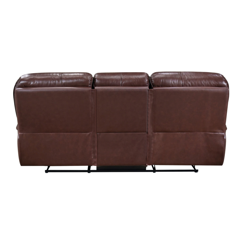 Jack 87 Inch Manual Recliner Sofa Brown Top Grain and Faux Leather Wood By Casagear Home BM315244