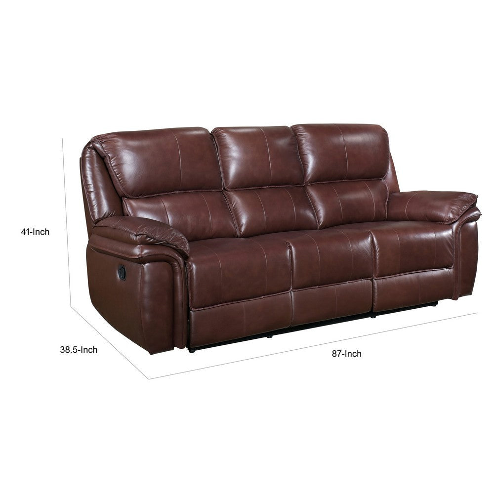 Jack 87 Inch Manual Recliner Sofa Brown Top Grain and Faux Leather Wood By Casagear Home BM315244