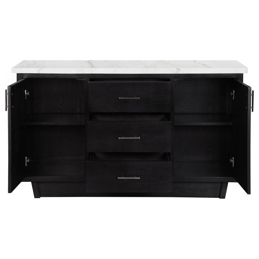 Shoy 58 Inch Dining Sideboard Server Cabinets Drawers White Marble Brown By Casagear Home BM315248