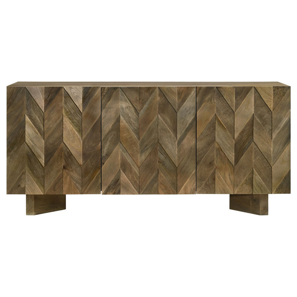 64 Inch Dining Sideboard Server 2 Cabinets Chevron Pattern Mango Brown By Casagear Home BM315249