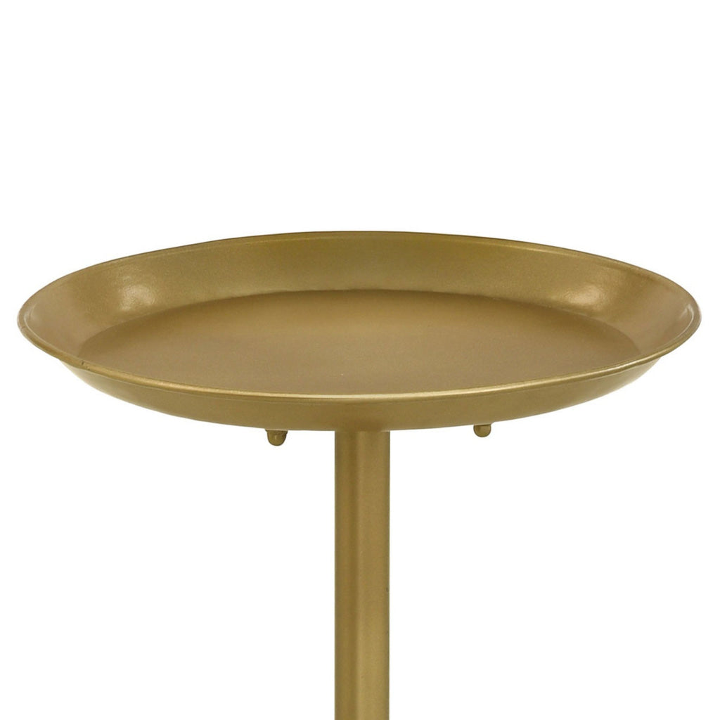 24 Inch Drink Side Table 12 Inch Round Tray Top White Marble Base Gold By Casagear Home BM315253