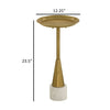 24 Inch Drink Side Table 12 Inch Round Tray Top White Marble Base Gold By Casagear Home BM315253